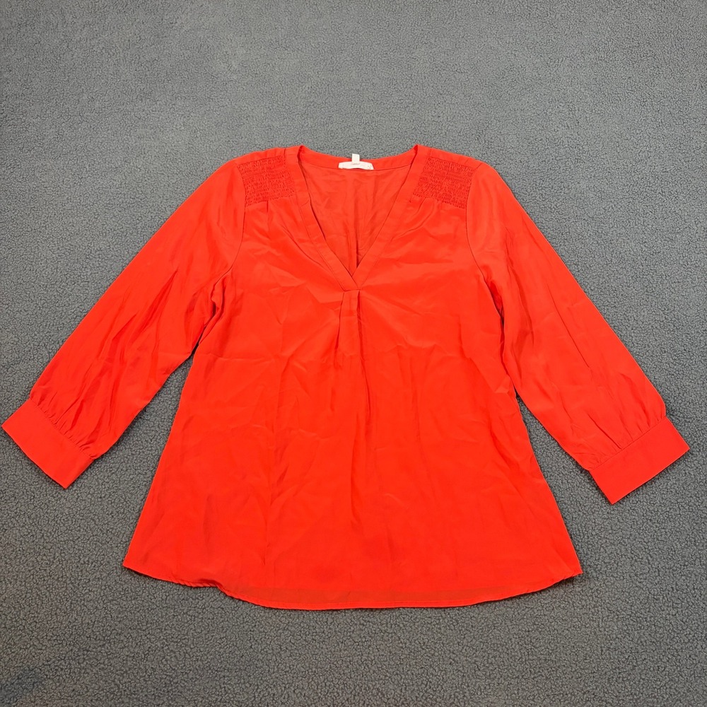41 Hawthorn Blouse Womens Medium Orange SF7283A V-Neck Smocked Shoulder Pullover
